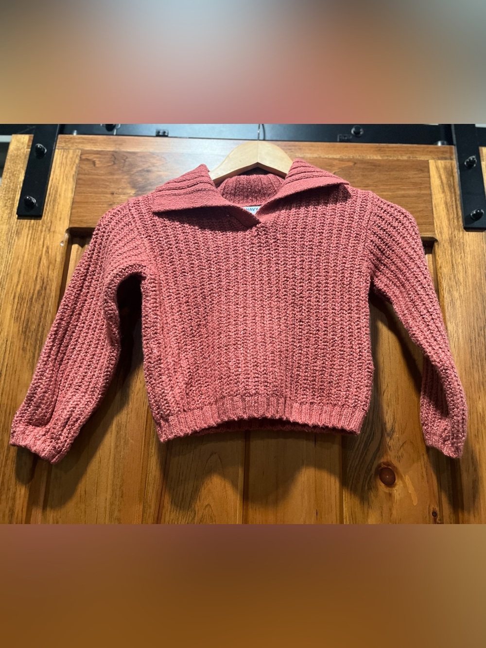 Old Navy Dusty Rose Knit Collared Cropped Sweater